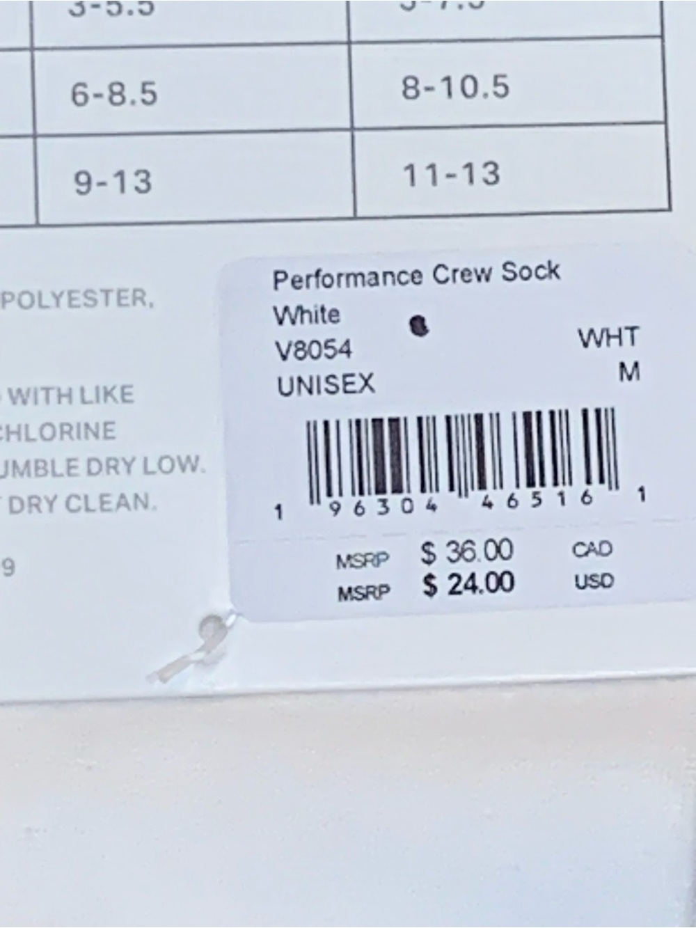 Vuori Performance Crew Sock M 6-8.5 W 8-10.5 White - Picture 3 of 5